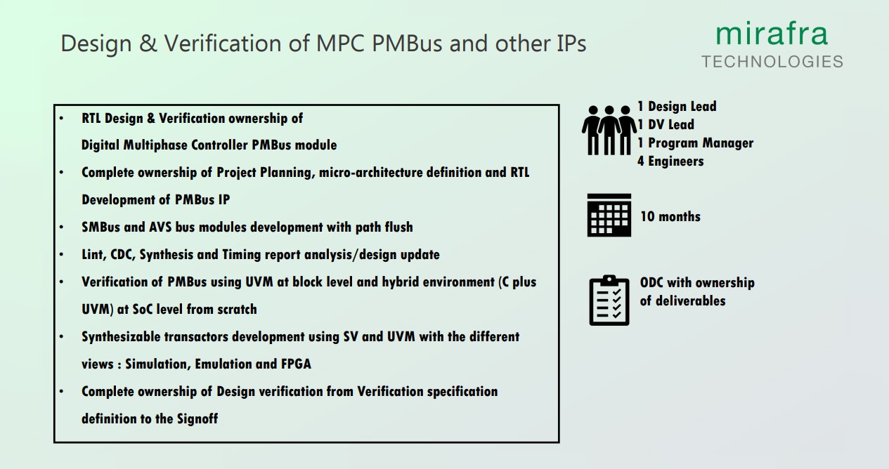 Design & Verification of MPC PMBus and other IPs