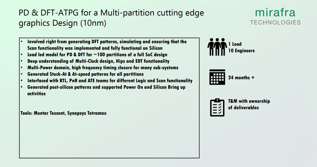 PD & DFT-ATPG for a Multi-partition cutting edge  graphics Design (10nm)